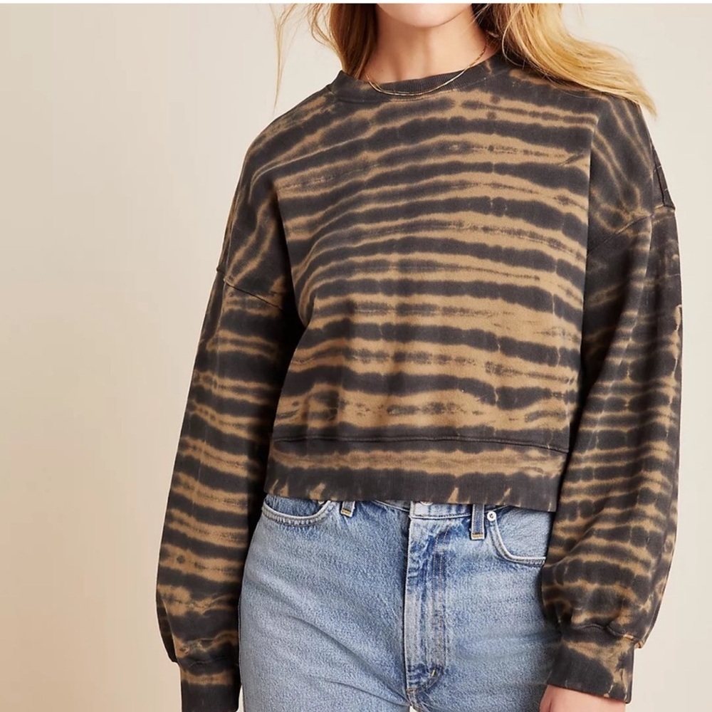 Agolde Anthropologie Richie crop tie dyed Tan/black balloon sleeve sweater Small